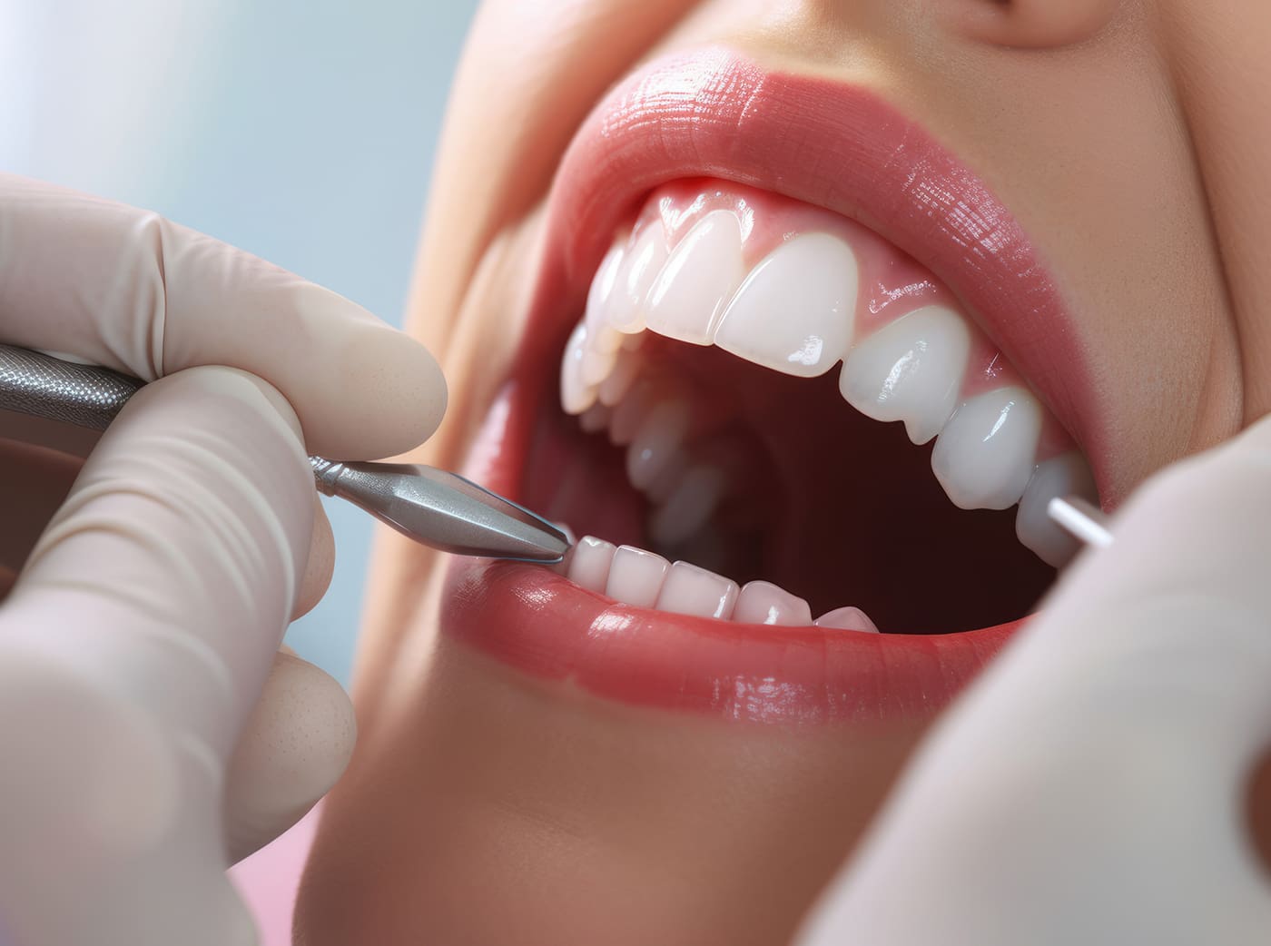 A patient receiving a tooth-colored composite filling