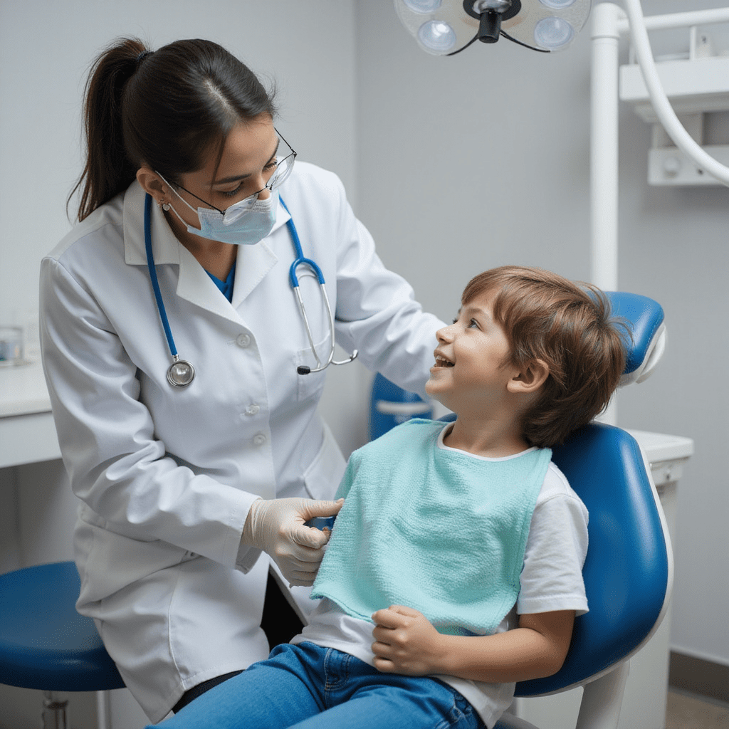 an image of a dentist doctor with a child for dental checkup