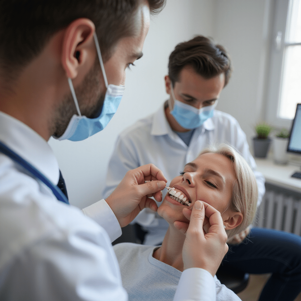 dentist doctor working on restoring dentures on a patient-restorative-dentistry