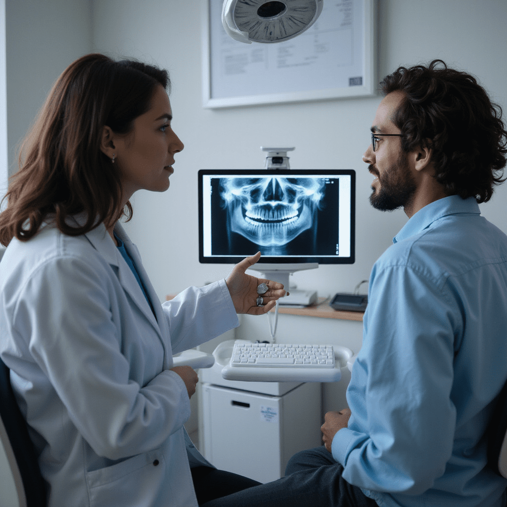image of a dentist doctor with an adult patient with xray-general-dentistry